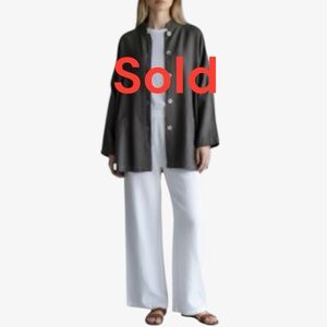 Bryn Walker Danuta Jacket Cardigan Gray Linen Oversized Mother Pearl Lagenlook